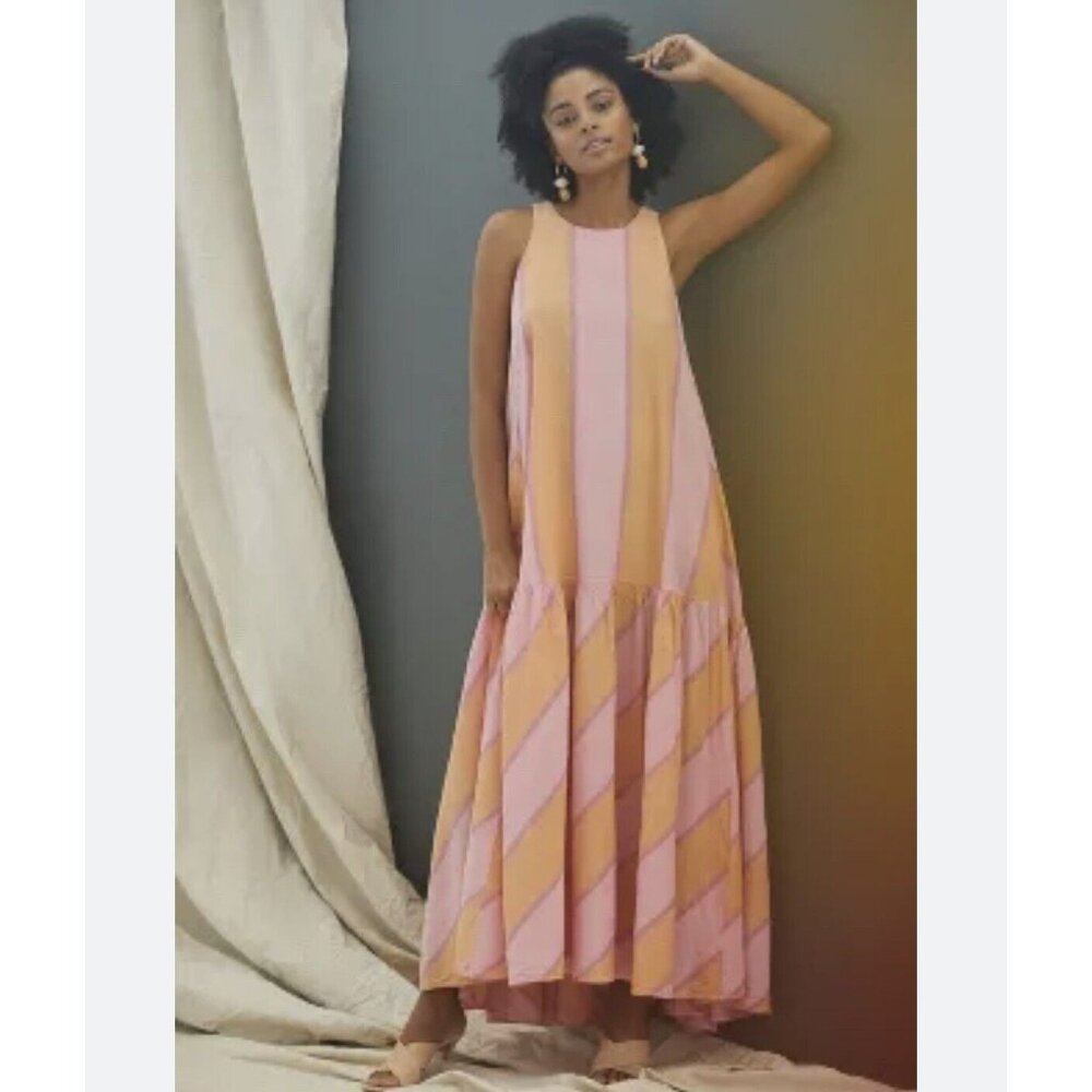 Devotion Twins Women's Stripe Oversize Flowy Maxi Dress OS Pink Orange